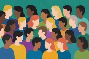 abstrakte Abbildung unterschiedlicher Personen in bunten Farben